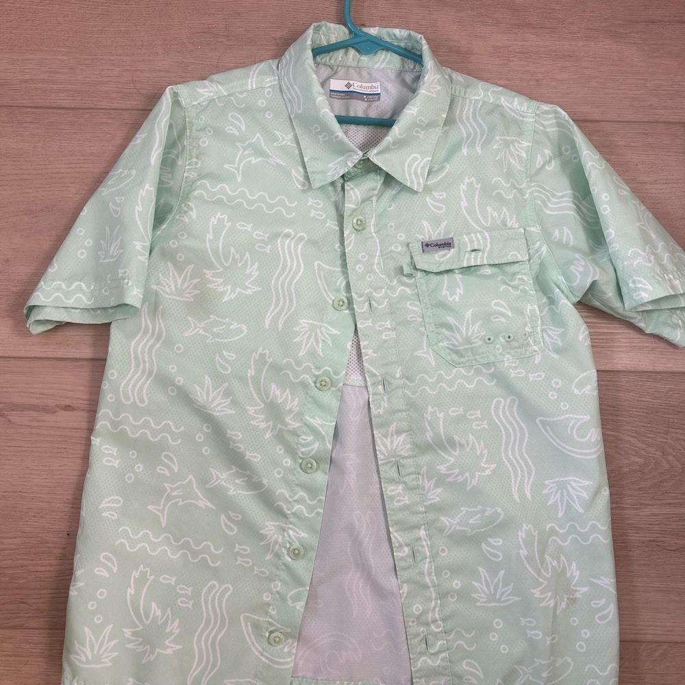 Columbia Mint Green Short Sleeve Printed Button-Down Shirt